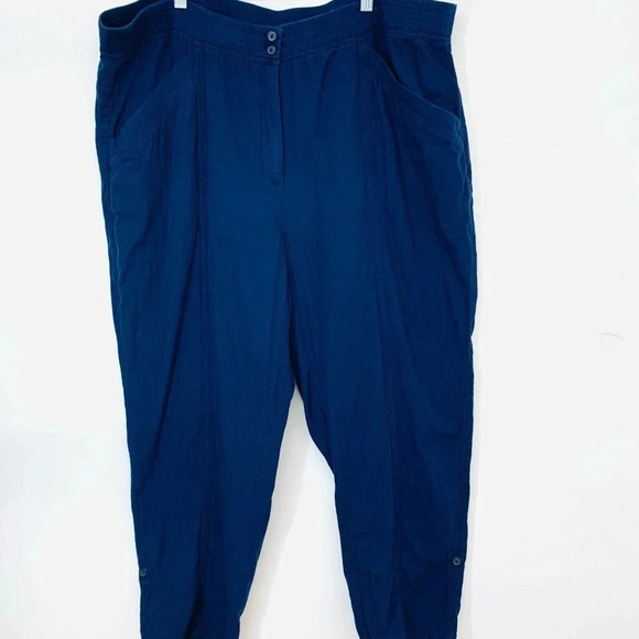 J Jill Pants Woman Sz  22 Blue  Pockets Front Zip   Elastic High Waist - Picture 1 of 13